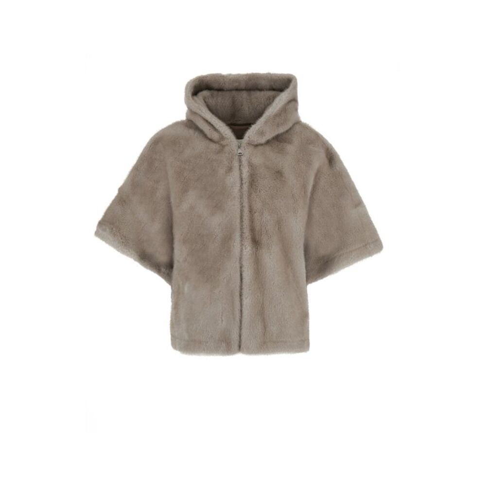 Giovanni Paris Women Gray Cape With Synthetic Fur Details